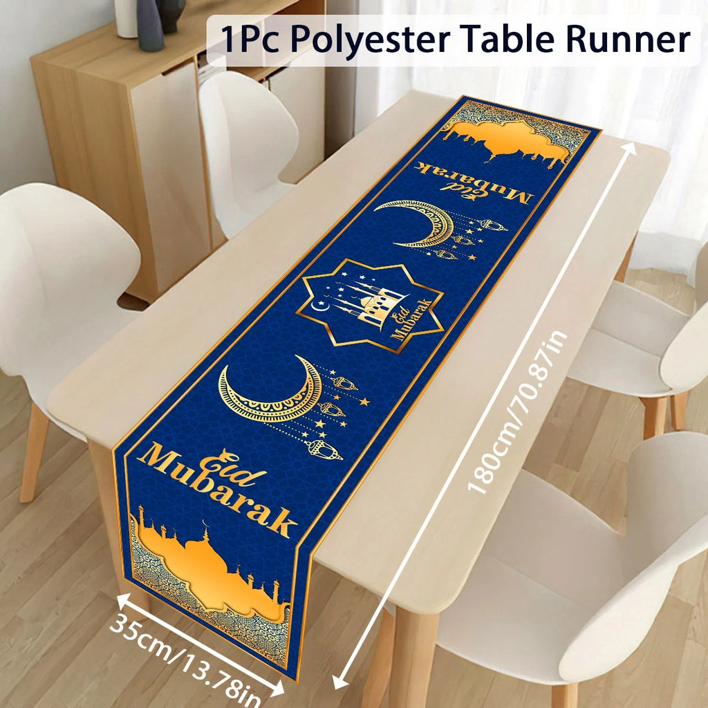 Ramadan decoration table runner for Eid Mubarak celebration, featuring Islamic design, ideal for home Eid al-Fitr table decor.