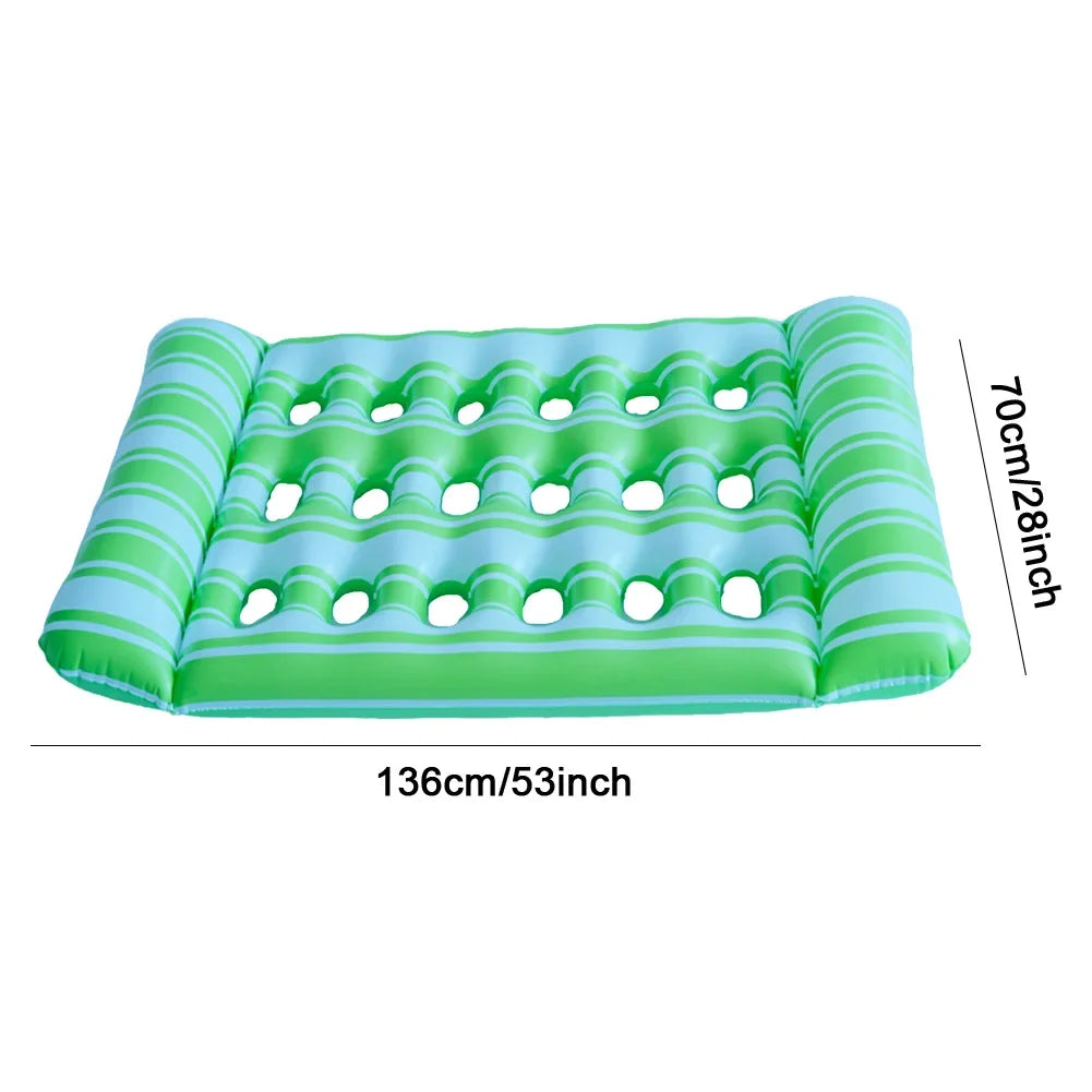 Showlu Smart inflatable water mat featuring a pool lounger and surfboard design, made of PVC for floating on water.
