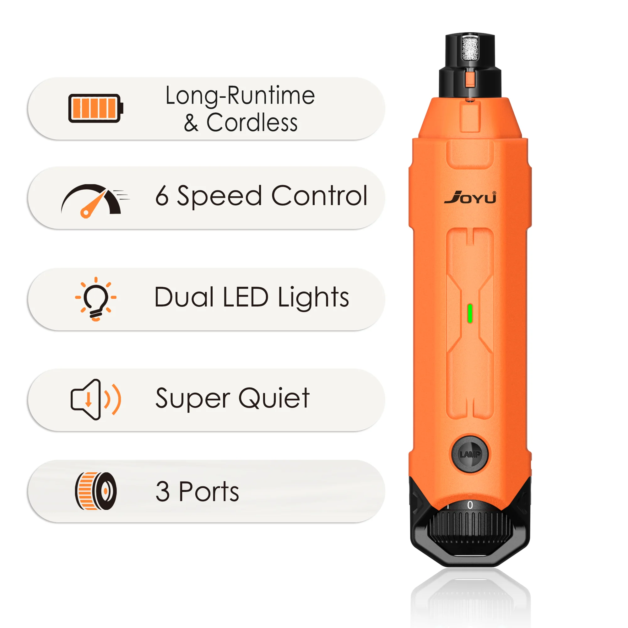 Showlu Fashion Store 6-speed electric dog nail grinder with quiet motor, rechargeable, and painless grooming for pets.