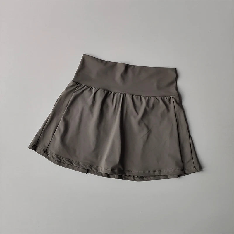 High waist summer sports skirt with lined shorts, quick-dry fabric, suitable for yoga, running, tennis, and golf for women.