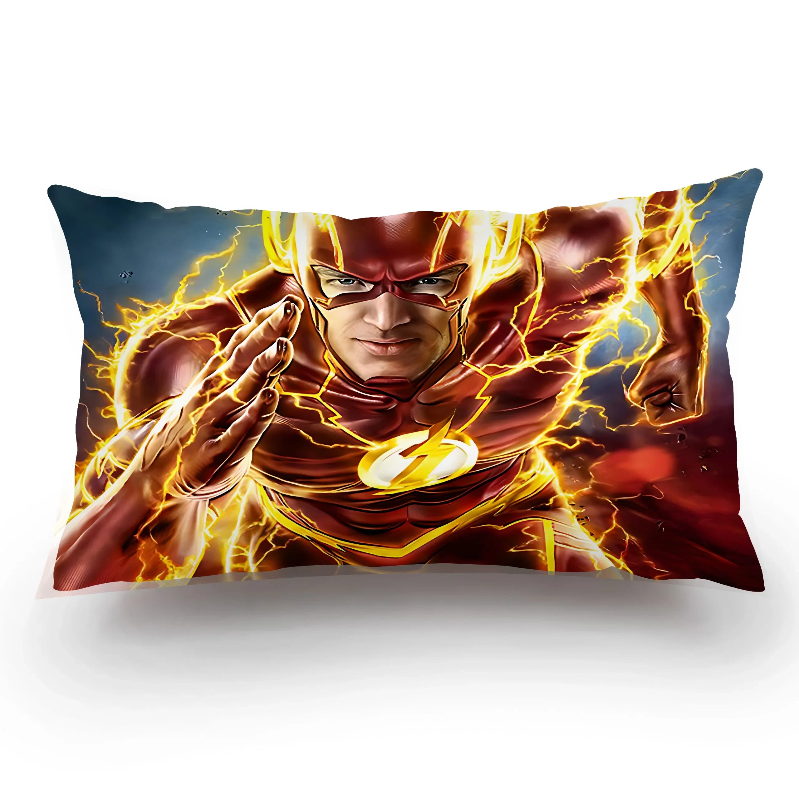 Marvel The Flash plush pillow cover featuring a double-sided cartoon design, soft fabric, and vibrant red and yellow colors.