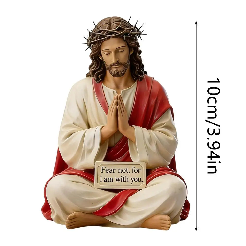 Hand painted Jesus Christ resin figurine, 10cm religious sculpture for desktop or shelf decor in home or apartment settings.