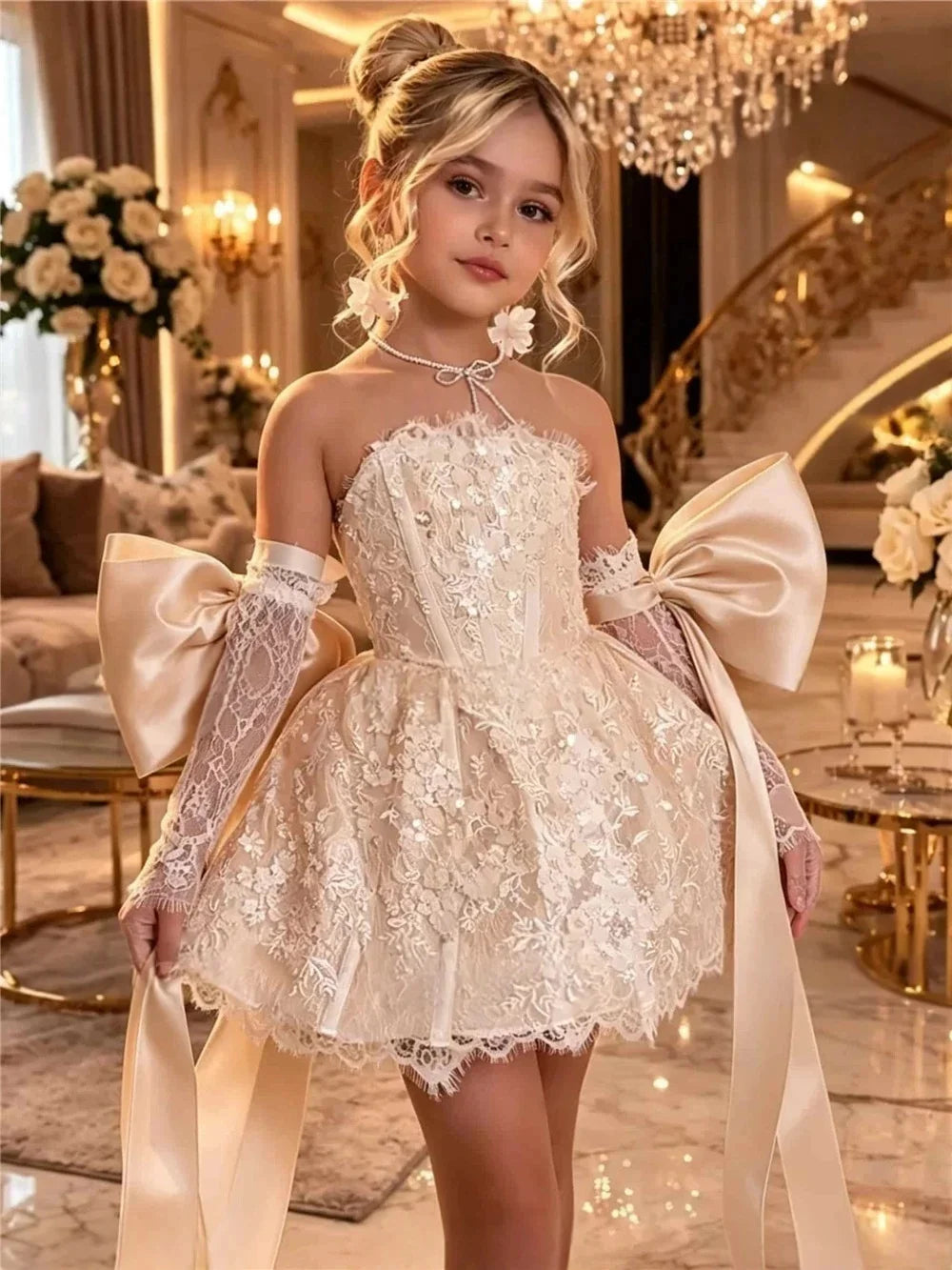 Light Blue Flower Girl Dresses for Wedding Off Shoulder with Bows Knee Lenght Kids Birthday First Communion Ball Gowns Custom