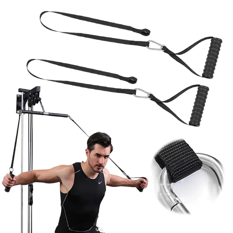 Showlu Tricep Rope Lat Pulldown attachment made of durable nylon, used for strength training and muscle building exercises.