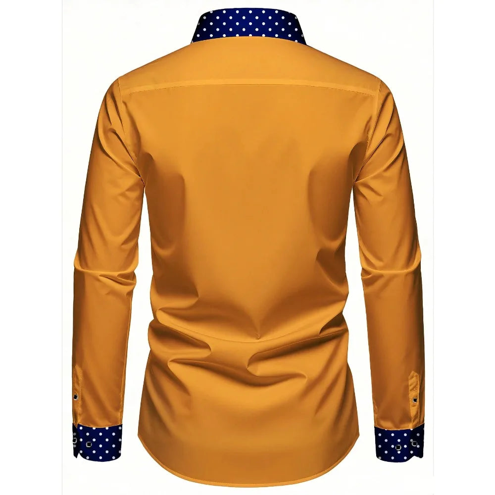 Showlu Fashion Men's long sleeve tuxedo shirt, elegant micro-elastic business shirt suitable for four seasons, smart casual style.