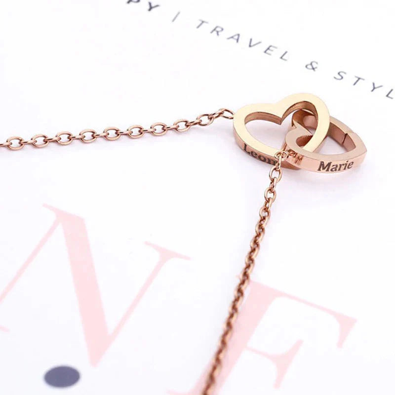 Double heart steel bracelet with eternal rose box by SHOWLU FASHION, featuring sleek silver tones and romantic floral presentation.