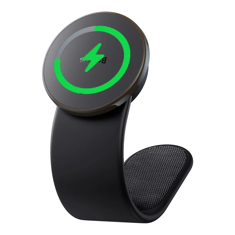 Showlu Smart Magnetic Foldable Car Phone Holder attached to dashboard, with sleek design and adjustable viewing angle.