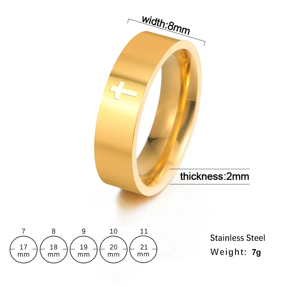 Stainless steel Gothic cross couple rings featuring punk style design, ideal for wedding bands or matching jewelry.