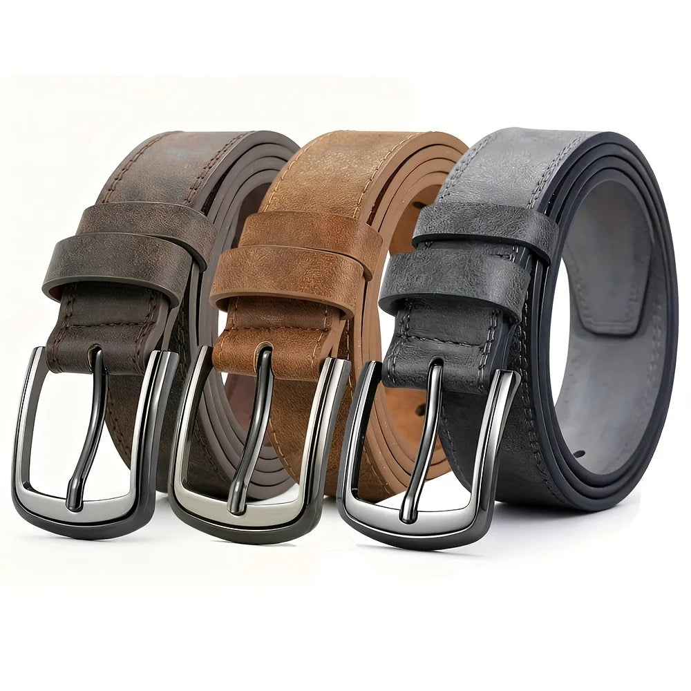 Men's casual PU leather belt with metal needle buckle, Showlu Fashion Store, stylish accessory for everyday wear