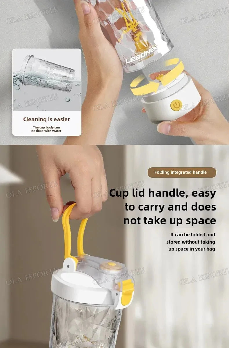 Showlu Smart General portable USB electric protein shake blender cup with stainless steel blades and leak-proof lid.