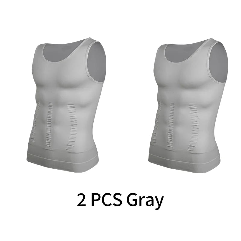 Men's compression vest by Showlu Fashion, sleeveless slimming body shaper tank top for gym, workout, tummy control, and abs shaping.
