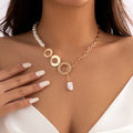 Ingemark Goth asymmetric pearl pendant necklace for women with round chain, elegant Y2K bridal jewelry, Showlu Fashion Store