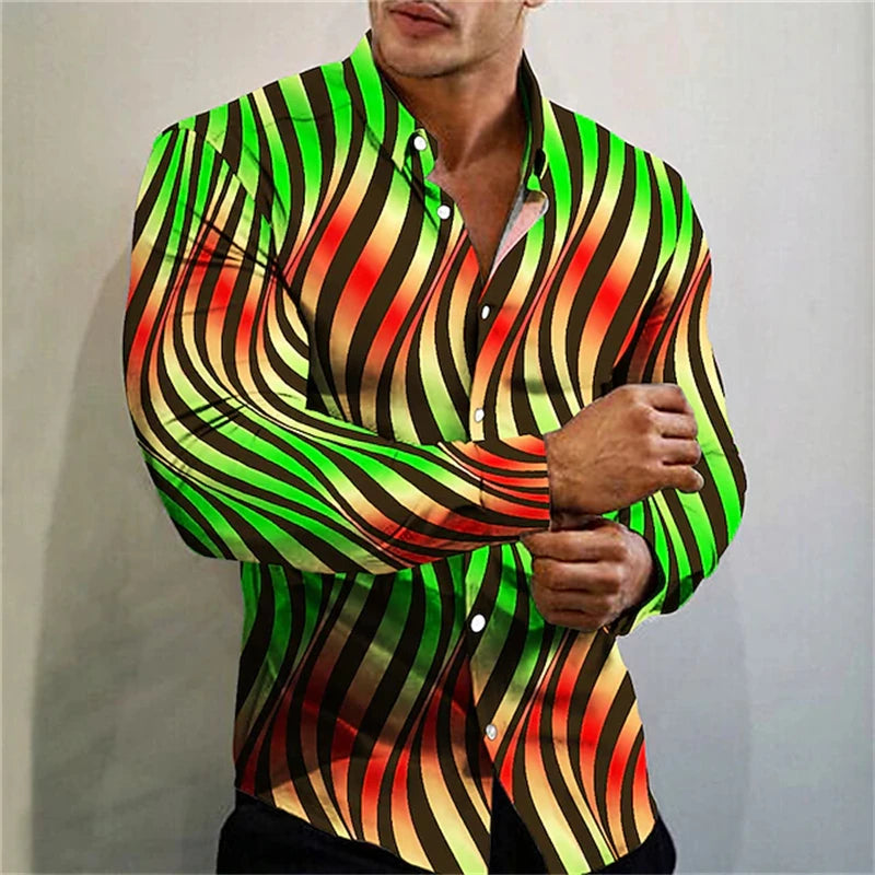 Showlu men's 3D spotted print long sleeve shirt with elegant casual style, featuring a stylish spotted pattern on the fabric.