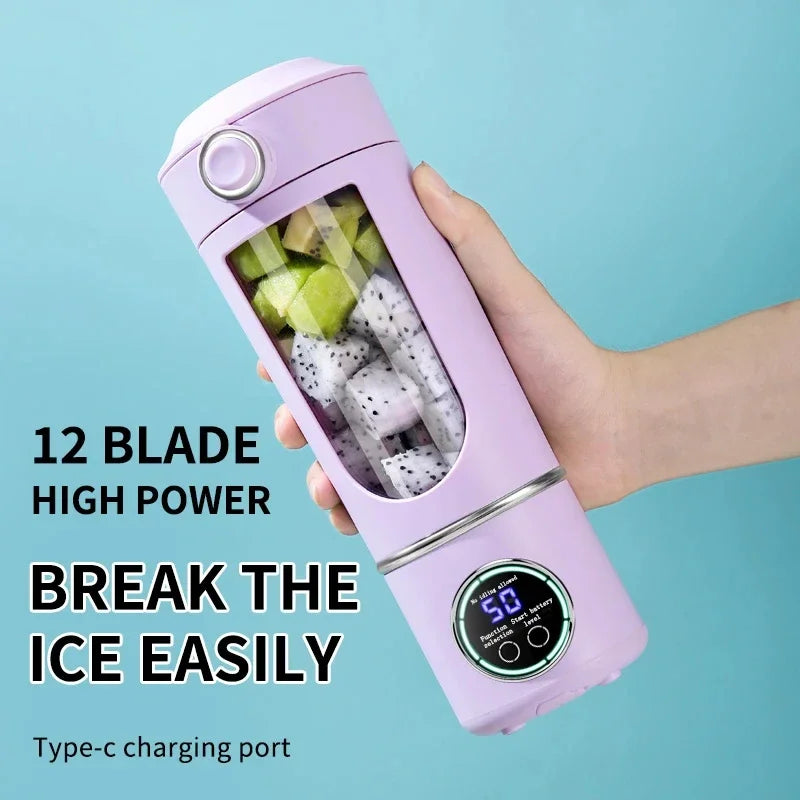Showlu Smart General portable USB blender juicer bottle with blending blade and transparent body for smoothies or juice on the go.