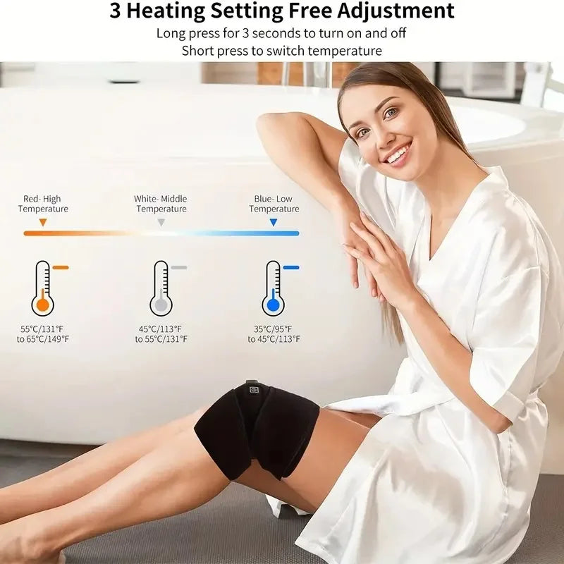 Showlu Smart USB heated knee brace with 3-level electric heating, support pad, and warm therapy for pain relief.