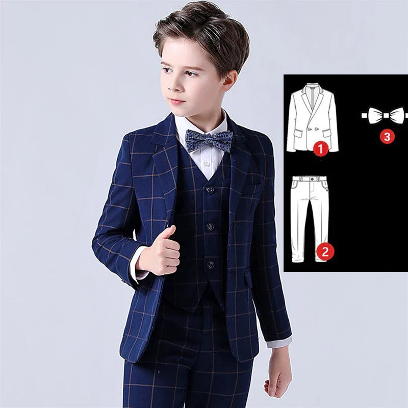 LUOBOBEIBEIC boys' 3-piece plaid formal suit from SHOWLU FASHION STORE, includes tuxedo jacket, vest, and pants for kids' wedding attire