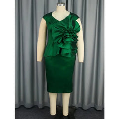 Customized Dark Green Party Dresses for Women Plus Size 3XL 4XL Sleeveless High Waist Bodycon 3D Flower Birthday Event Knee Leng