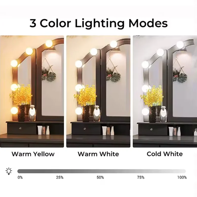 Showlu Smart General LED vanity mirror light with USB, dimmable, wall-mounted makeup lamp showing illuminated mirror and sleek design.
