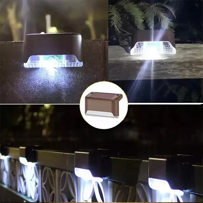 Solar waterproof deck step lights by Showlu Smart General, outdoor lighting fixtures illuminating stairs and decks at night