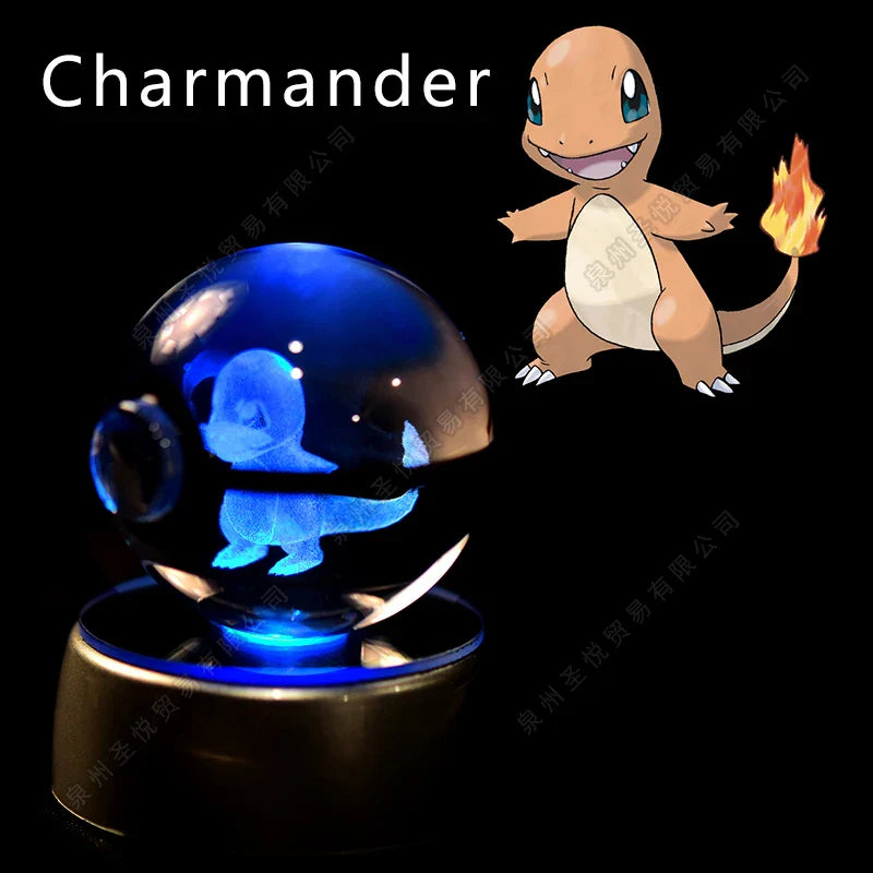Miniso Pokemon 3D crystal ball night light featuring LED glass Pokéball lamp with vibrant, glowing illumination.