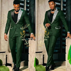 Black Suits for Men Slim Fit Single Breasted Peak Lapel Blazer High Quality Crystal Prom Party 2 Piece Jacket Pants Sets Terno