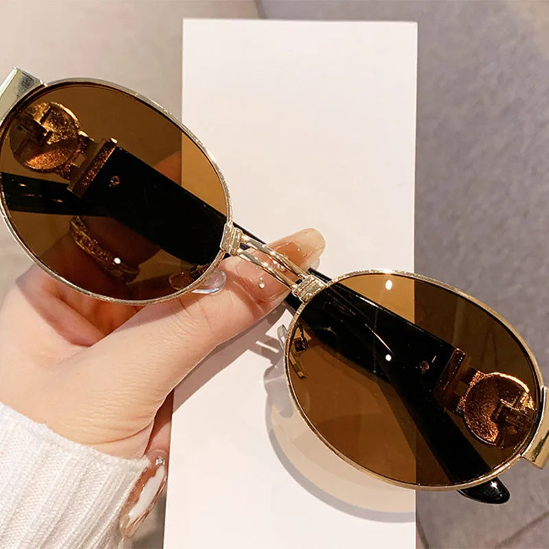 UV400 unisex oval frame sunglasses with polarized mirrored lenses, stylish protection from Showlu Fashion Store.