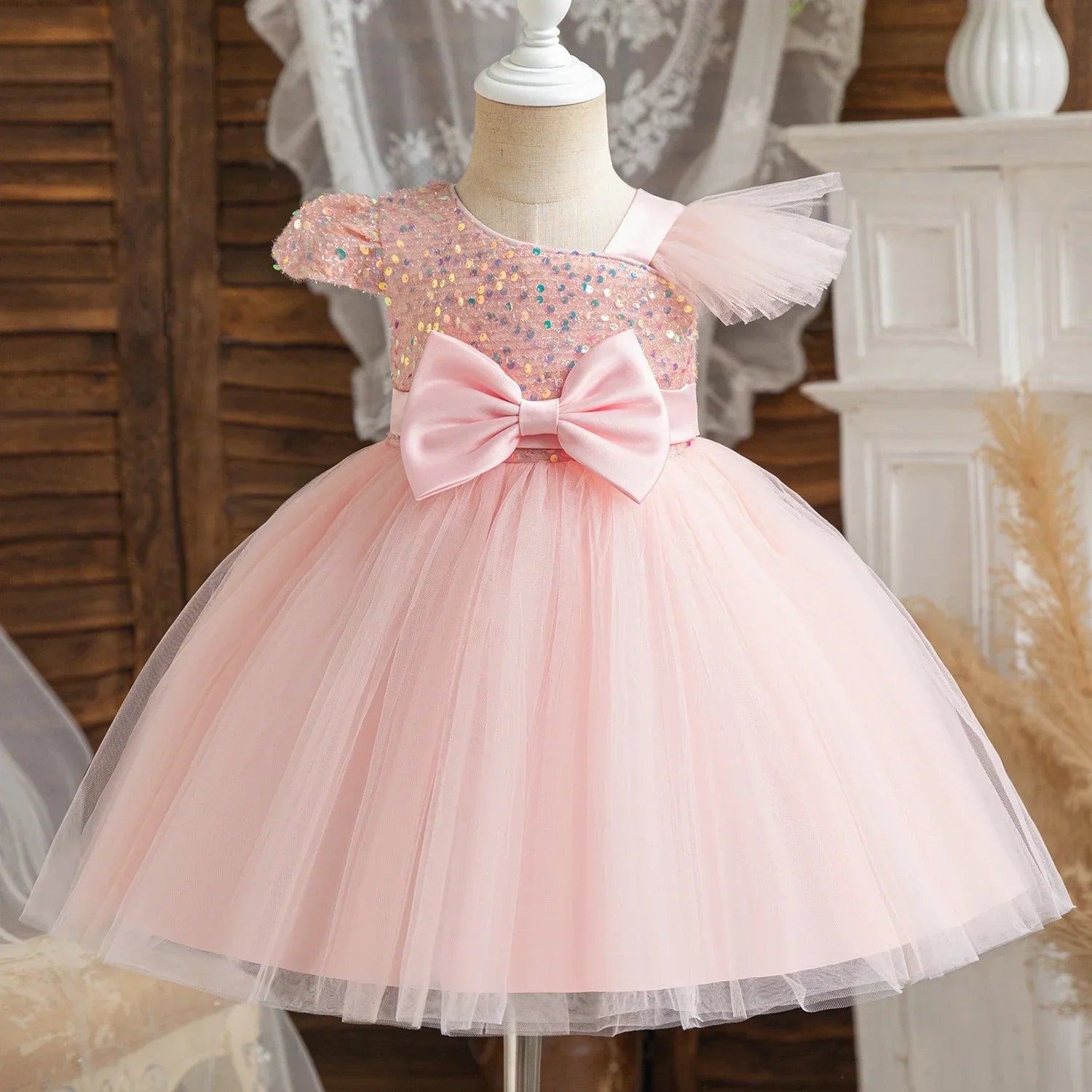 Girls sequin lace princess dress by SHOWLU FASHION STORE, toddler birthday and baptism gown with elegant design and sparkling details.