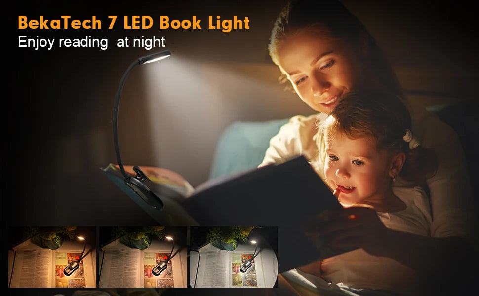 Showlu Smart General Claeted rechargeable clip reading light with adjustable brightness and flexible clip for books or desks.