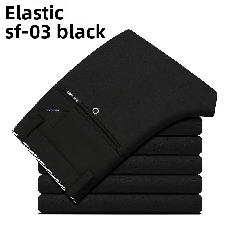 Men's stretch travel dress pants by Showlu Fashion, slim fit lightweight business trousers with no iron required, ideal for office wear.