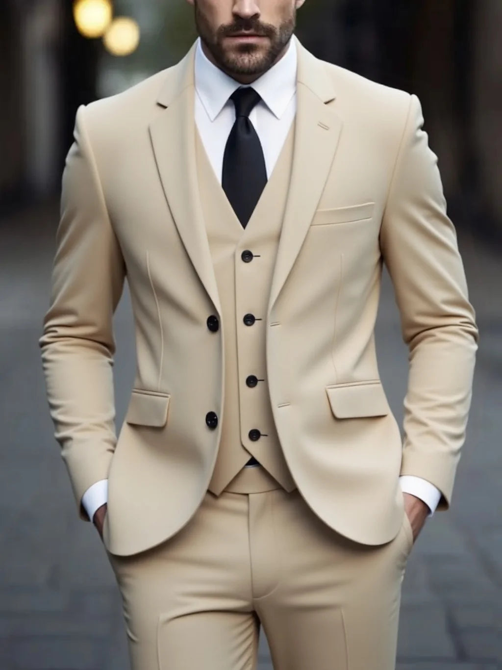 Men's white slim fit 3-piece suit by Showlu Fashion Store, featuring anti-wrinkle fabric and formal business style.