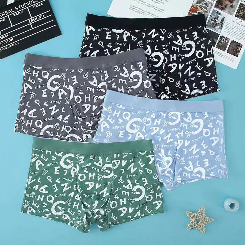 Showlu men's ice silk boxer shorts in a 4-pack, breathable underwear in sizes L to 6XL, featuring lightweight, smooth fabric.