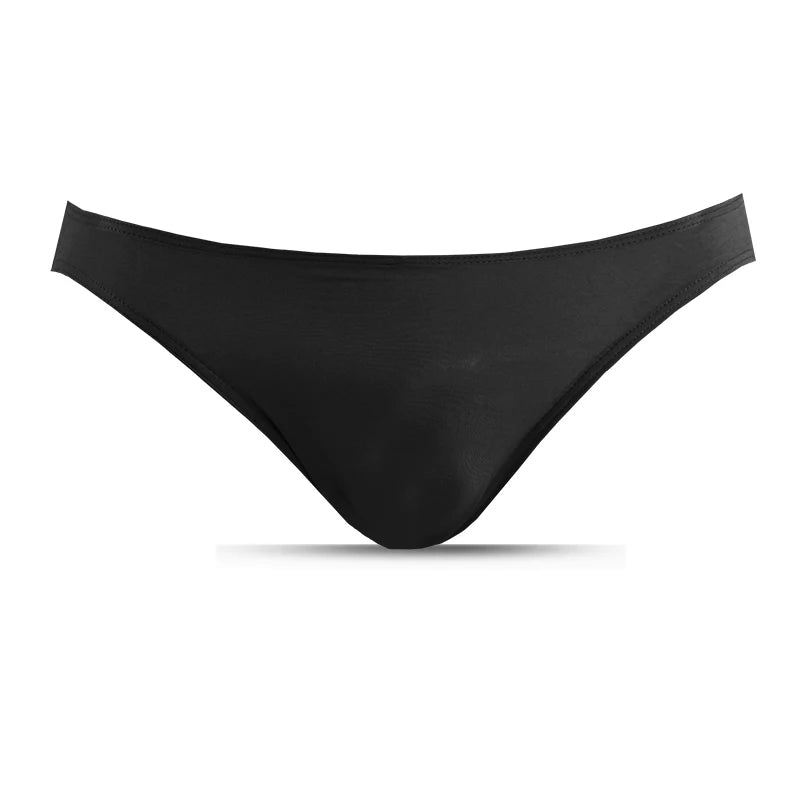 Showlu men's modal briefs with low waist design and U-convex stretch fit, comfortable men's underwear in black fabric.