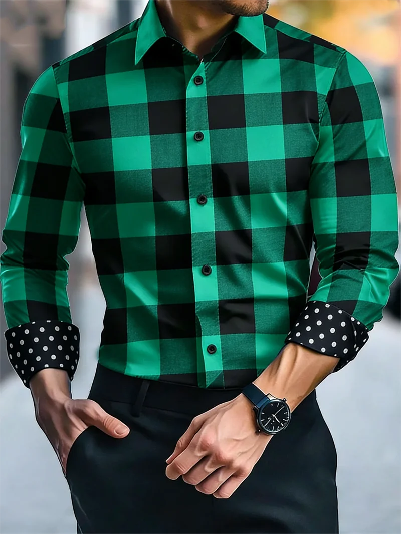 Yellow checkered men's slim fit silk bamboo long sleeve shirt by Showlu Fashion Store, showcasing the stylish pattern and fabric details.