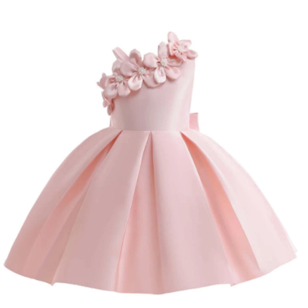 Girls' summer flower party dress with bow, suitable for birthday, Christmas, wedding, or prom, by Showlu Fashion.