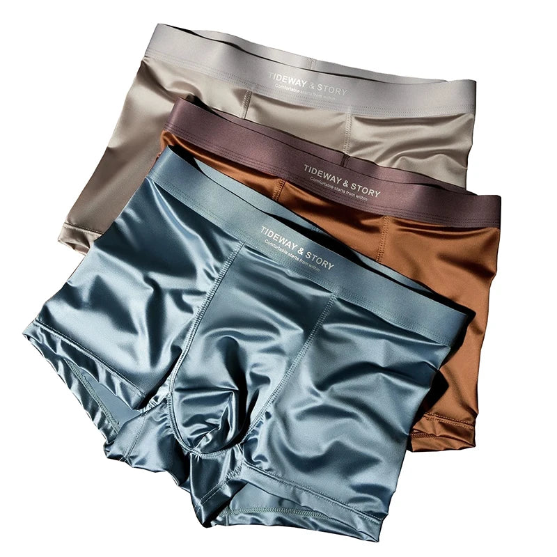 Showlu Men's Ice Silk Boxer Shorts 4-pack, breathable seamless underwear in neutral colors, comfortable and lightweight fit.