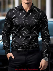 Men's high-quality long sleeved lapel button up shirt, comfortable and soft for business and casual men, printed men's shirt