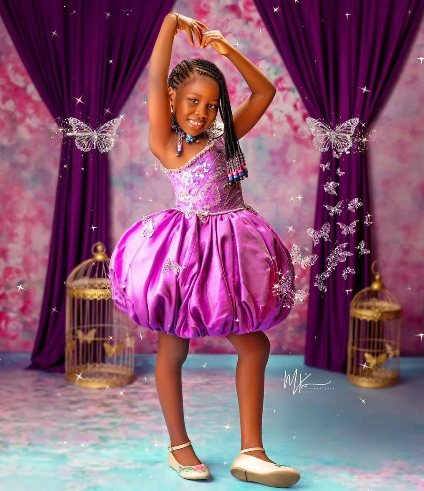 One Shoulder Short Flower Girl Dress for Wedding Customized Butterfly Puffy Skirt Birthday Party Ballgown Princess Pageant Dress