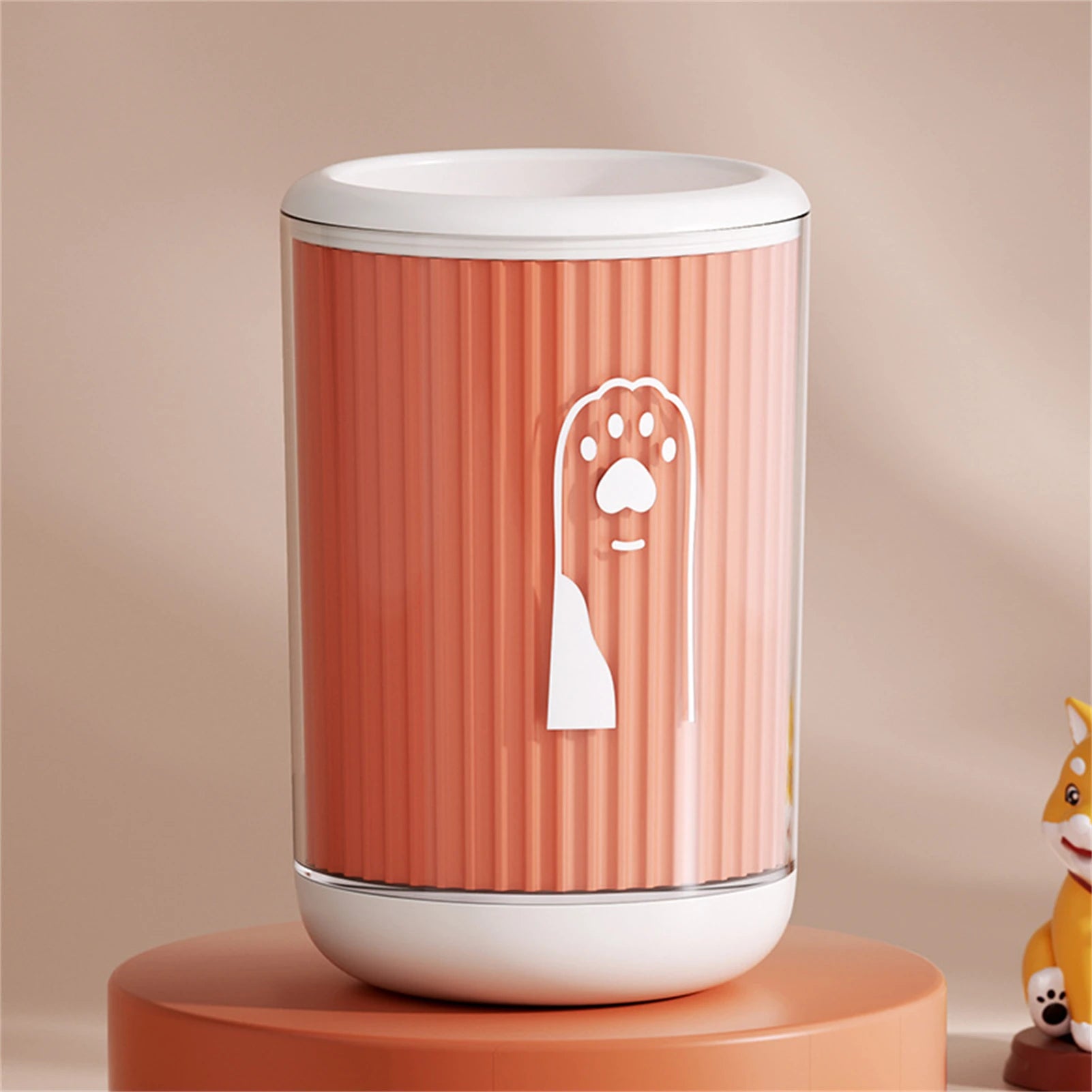 Showlu Smart General Pet Paw Cleaner Cup with water-filled chamber for easy paw cleaning, shown in use with a dog's paw.
