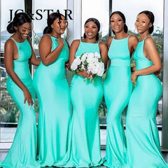 Turquoise Mermaid Bridesmaid Dresses Long Satin Strap Wedding Guest Gown Sexy Party Robe Simple African Prom Evening Dress