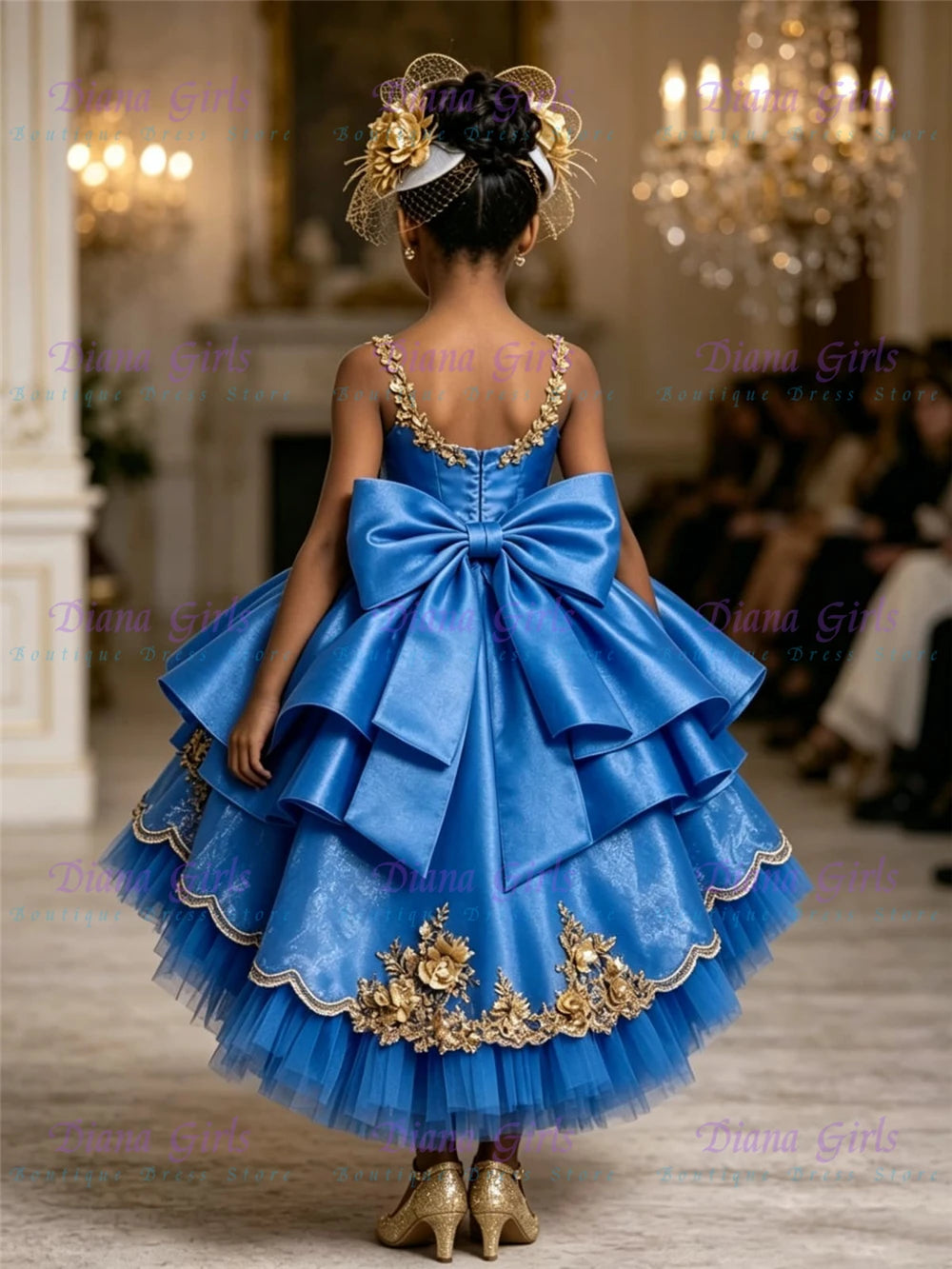 Lovely Quality Flower Girl Dress Blue Satin Fluffy For Girls Wedding Birthday Party Evening Baptism Gown Customizable Color Size