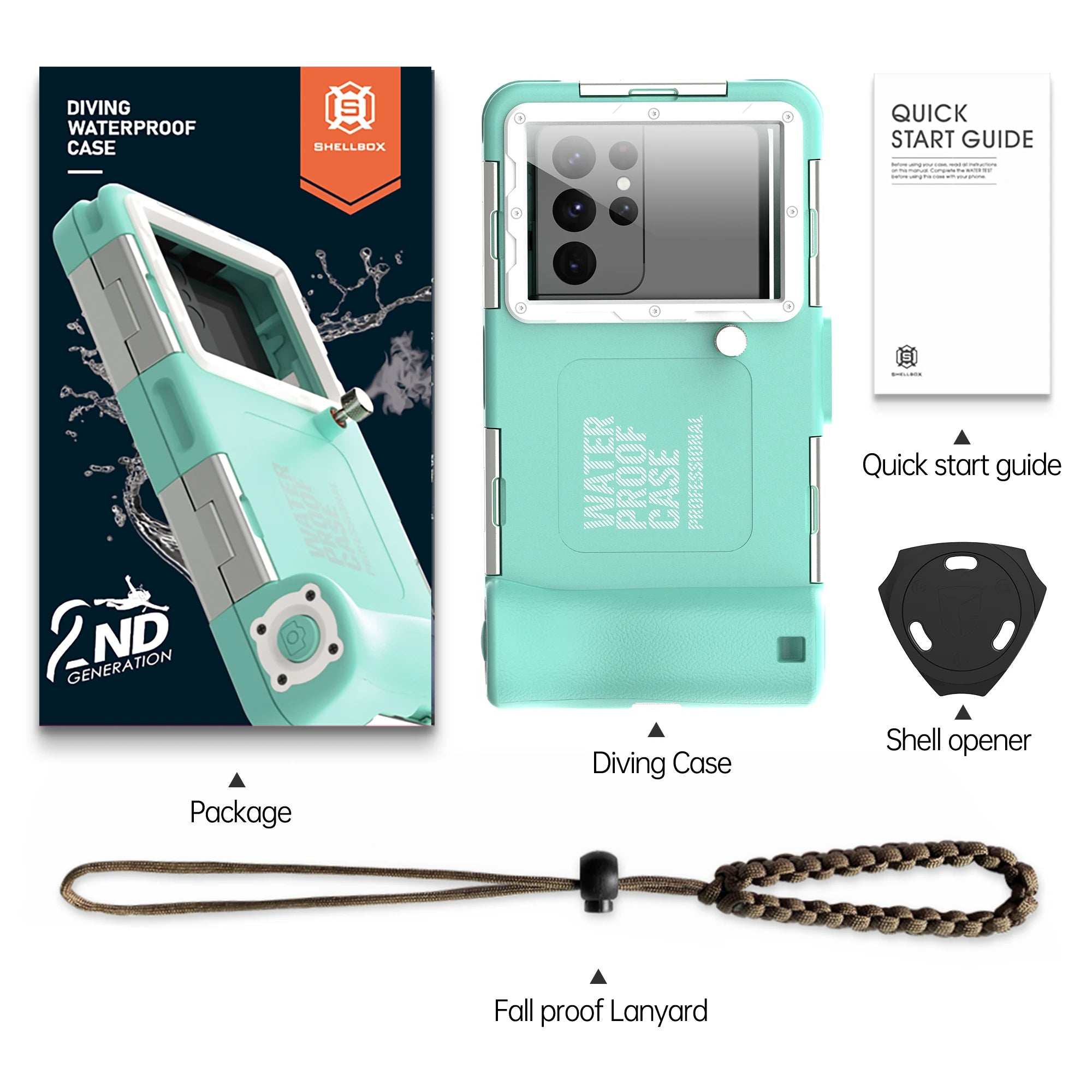 Showlu Smart General waterproof phone pouch in black, universal beach case for protecting smartphones from water and sand.