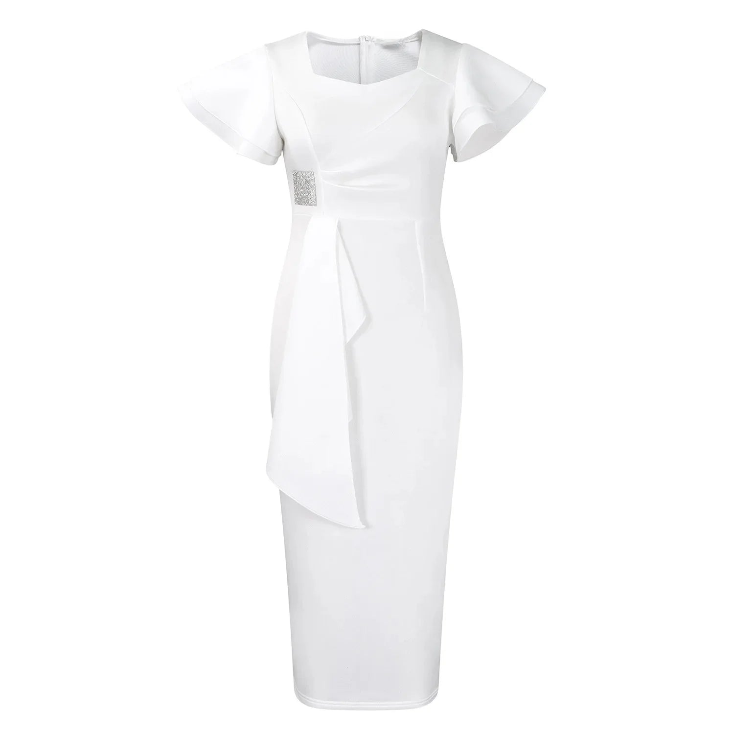 Elegant African wrap dress by Showlu Fashion with pure color, lace trim, stylish design, perfect for fashionable occasions.