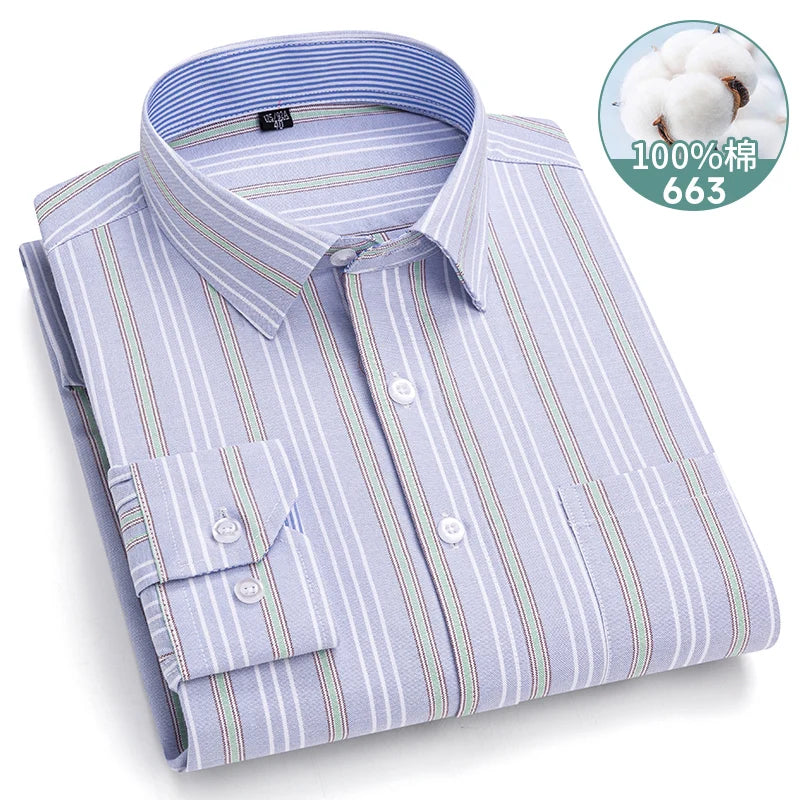 Long sleeve men's plaid Oxford shirt in 100% pure cotton, soft regular fit formal dress shirt for men, available in 6XL and 7XL sizes.