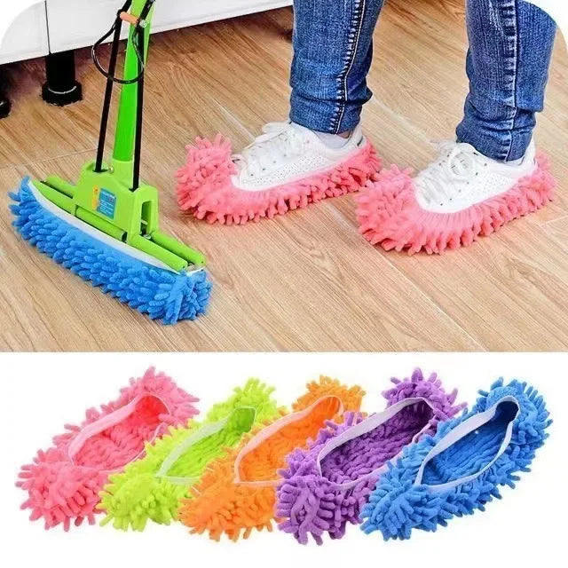 Showlu Fashion microfiber floor cleaning slippers, 2-pack washable mop shoes for easy home floor cleaning and maintenance.
