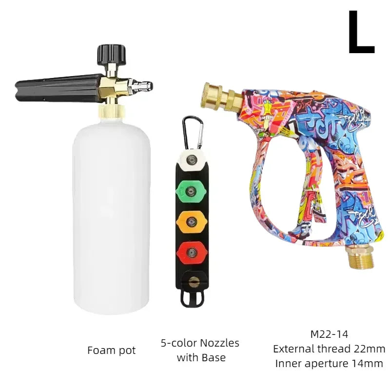 Showlu Smart General pressure washer foam gun attached to a hose, ready for car washing with thick foam spray.