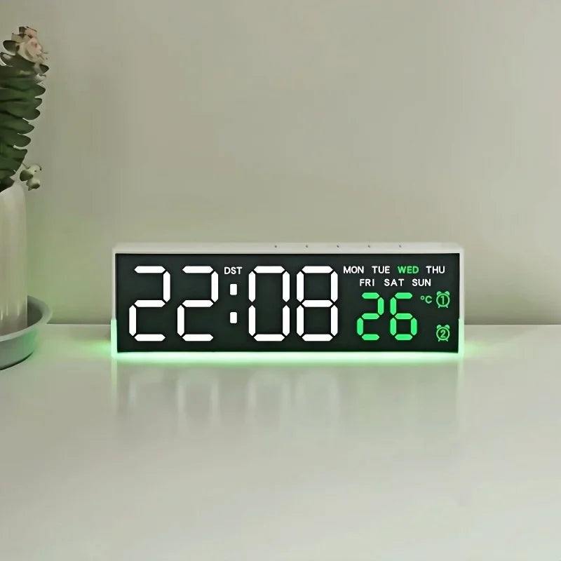 Showlu Smart Digital Alarm Clock with LED mood light and temperature display, featuring sleek design and easy-to-read digital interface.