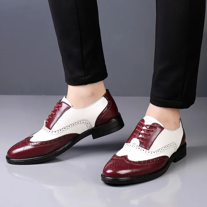 Men's classic lace-up dress shoes by Showlu Fashion Store, with pointed toes and formal design for business or wedding occasions.