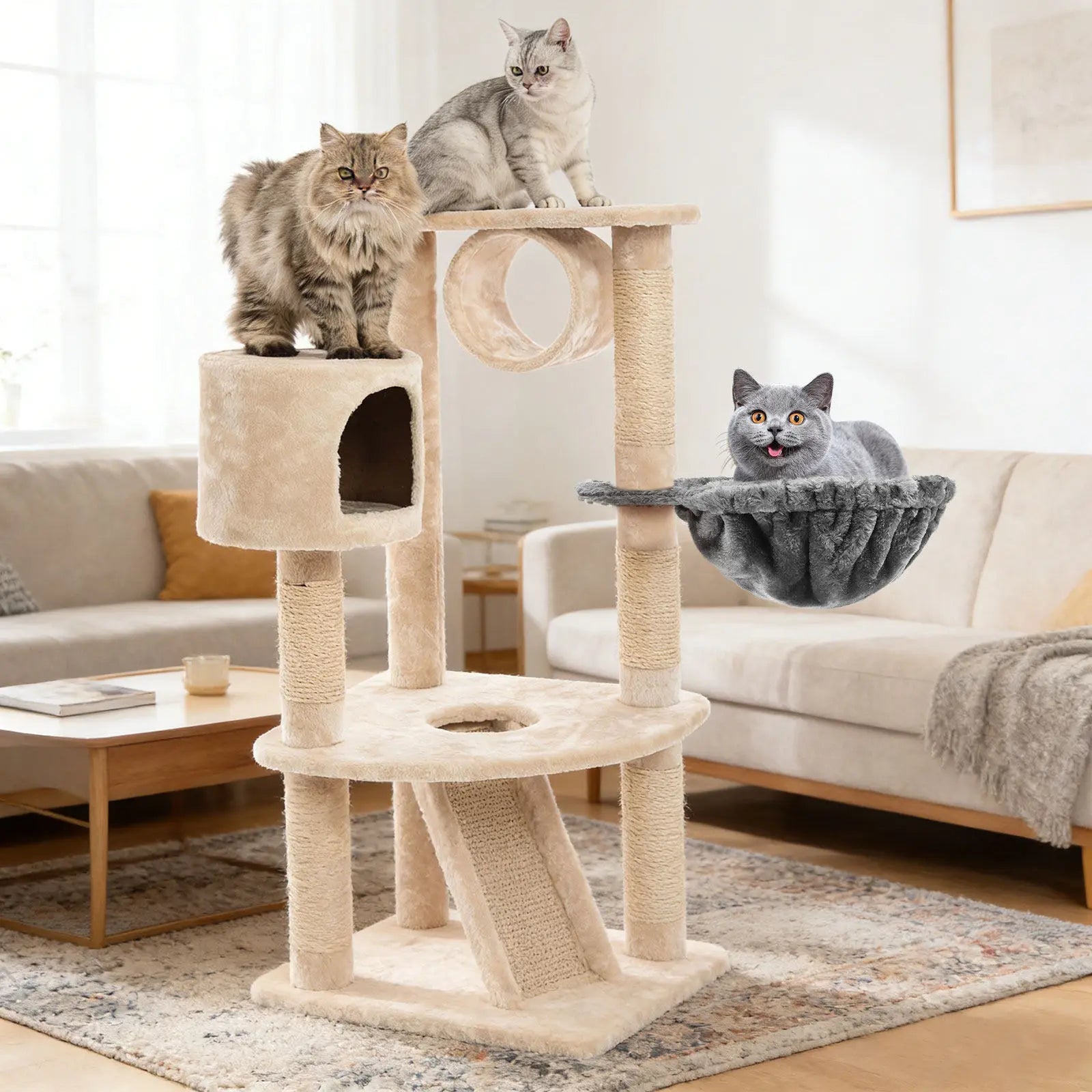 Dark grey Showlu Fashion hanging cat hammock attached to cage, cozy and soft resting spot for cats