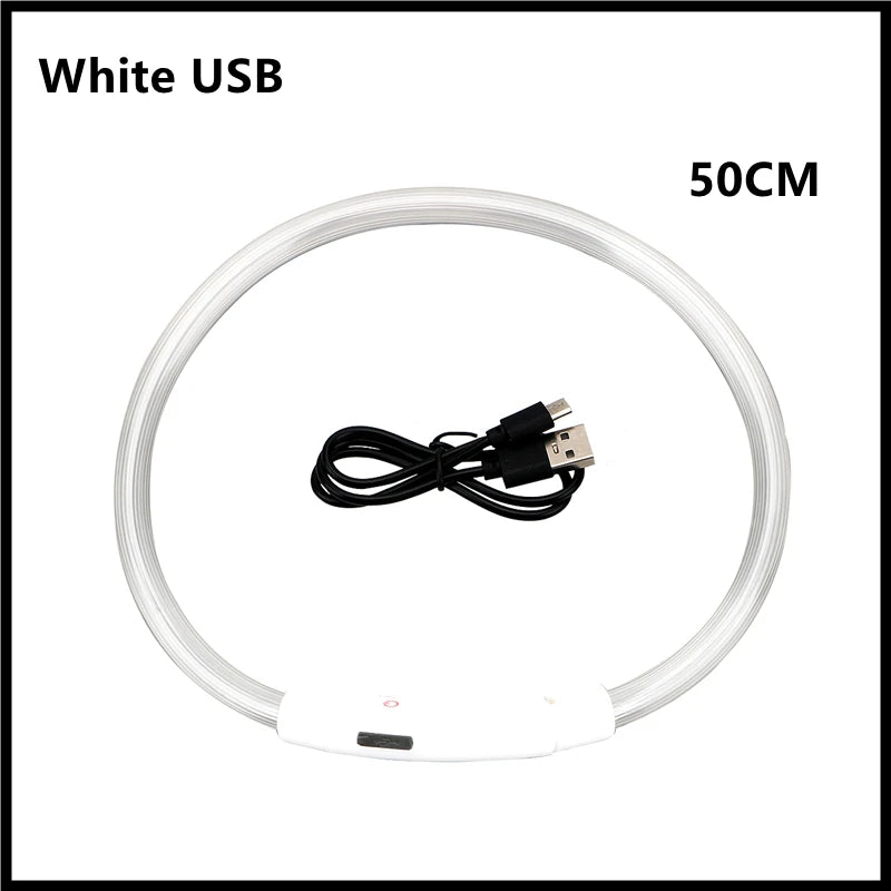 Cooyoomoo USB rechargeable LED glowing dog collar with adjustable nylon harness, bright and durable for nighttime visibility.