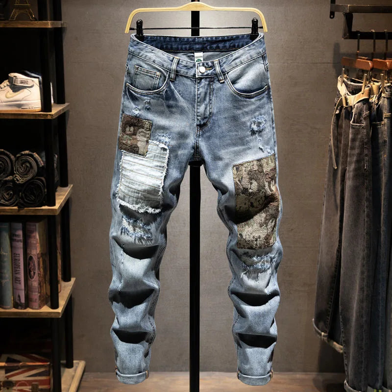 2023 Spring and Autumn New Fashion Trend Ripped Elastic Slim Legs Men's Casual Comfortable Breathable High-Quality Jeans 28-36